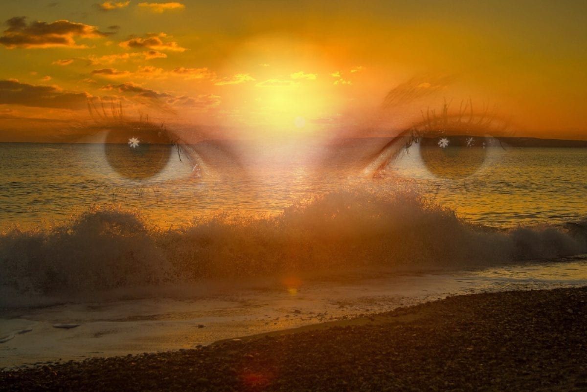 Image of the beach with an overlay of eyes
