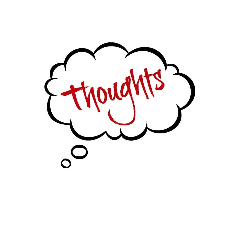 Image of a thought bubble with the word "thoughts" inside