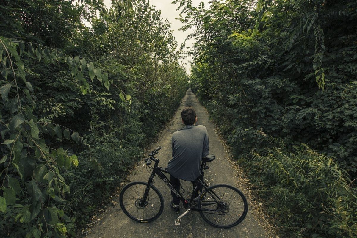 Image of a boy on his bike on a trail