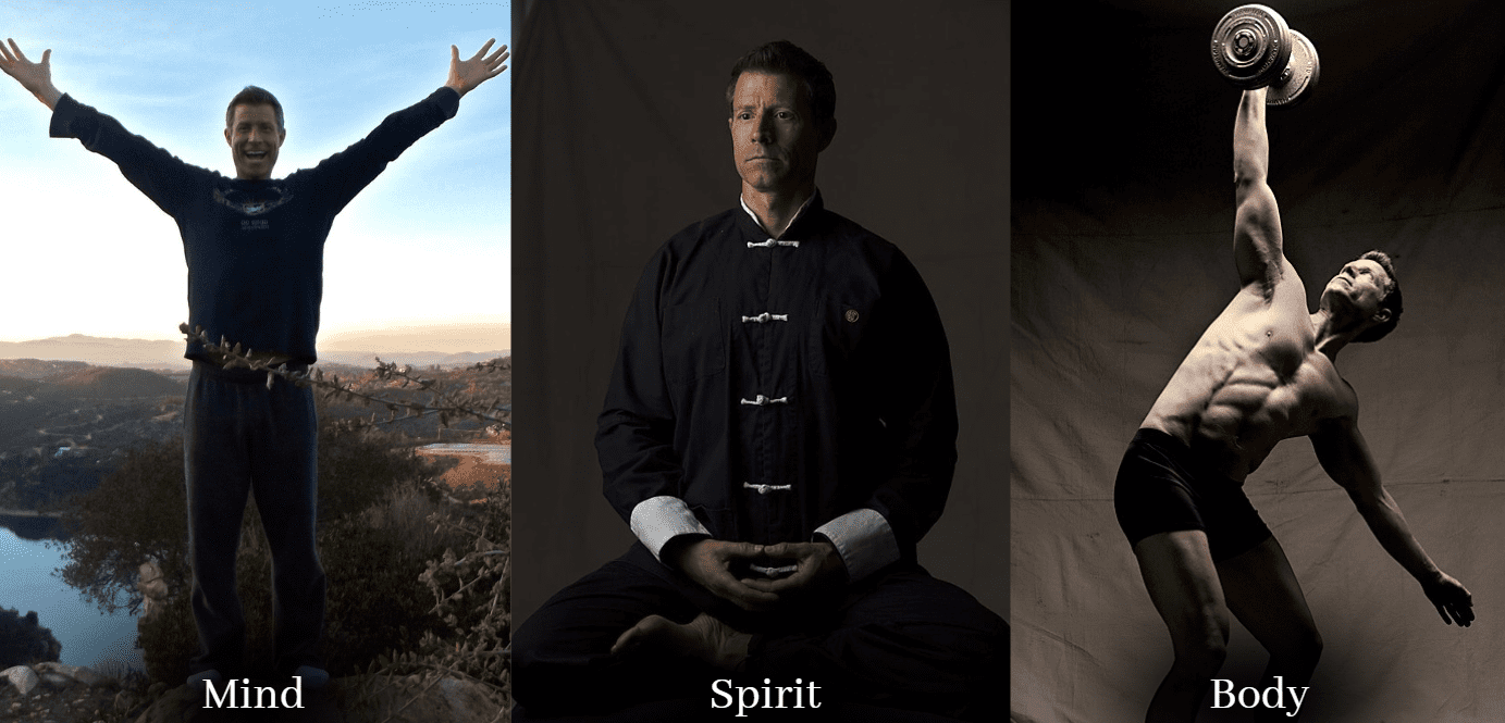 Three images of Dave representing Spirit, Mind, and Body